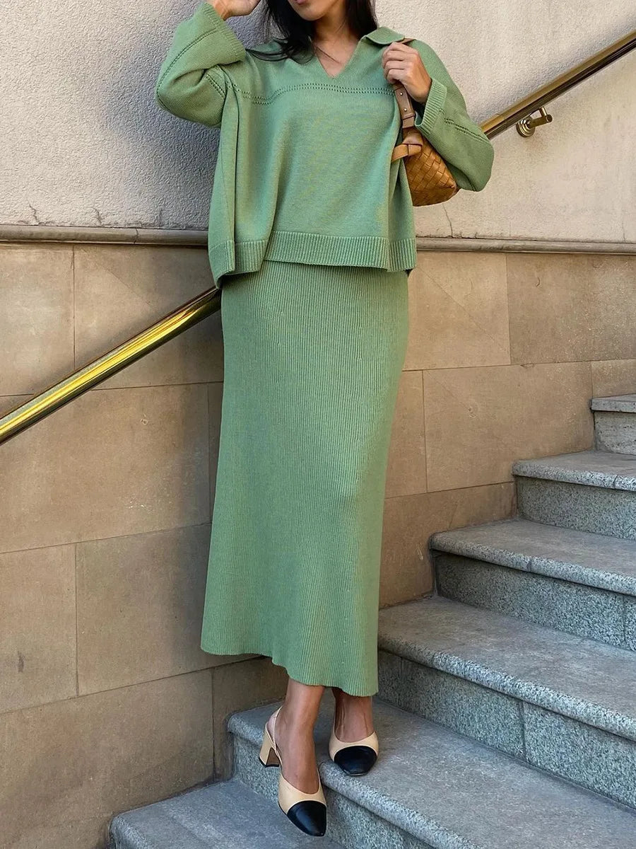Loose two-piece knitted set maxi skirt and top - Shilav