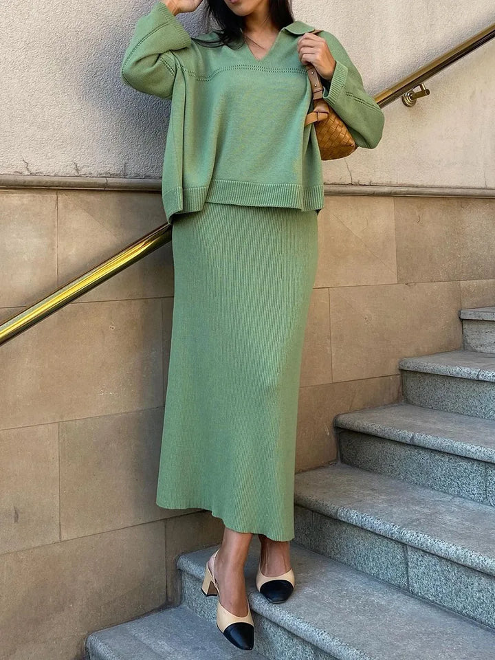 Loose two-piece knitted set maxi skirt and top - Shilav