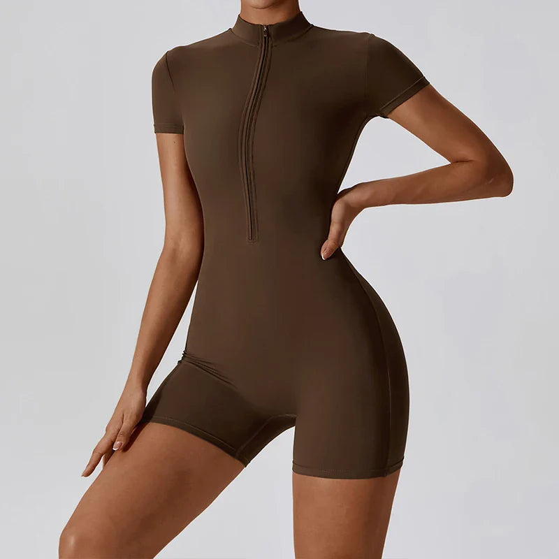 Short/long sporty fitted jumpsuit with shaping fabric and zipper closure - Andi