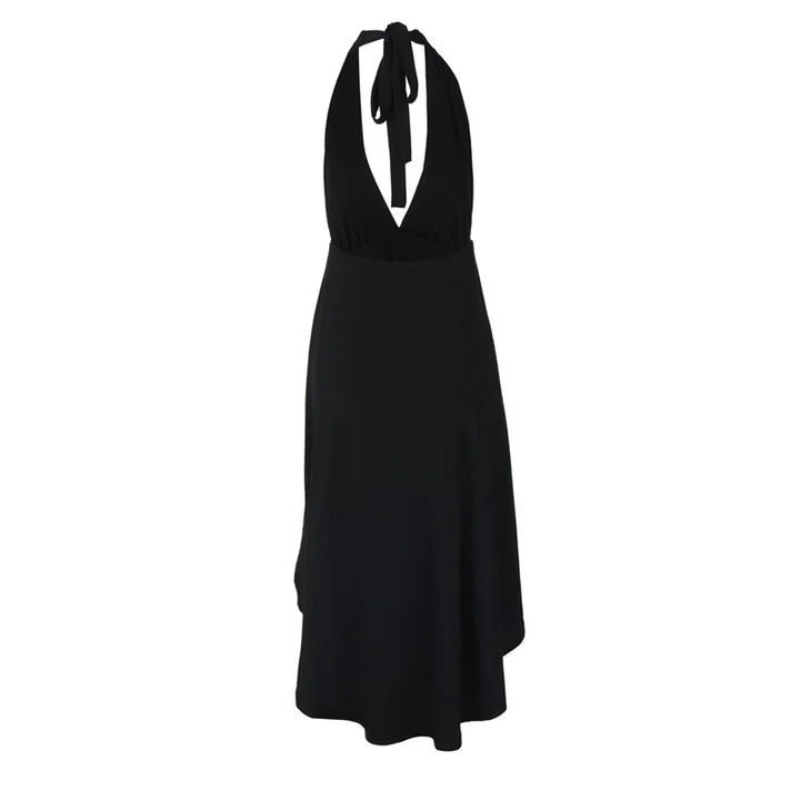 שמלת מידי אסימטרית קשירה בצוואר גב פתוח בעיטור אבזם - ליאון