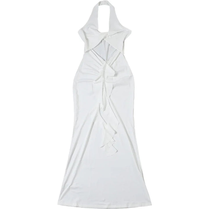 Fitted Maxi Dress with Ruffle Decoration and Slit Design - Jolene