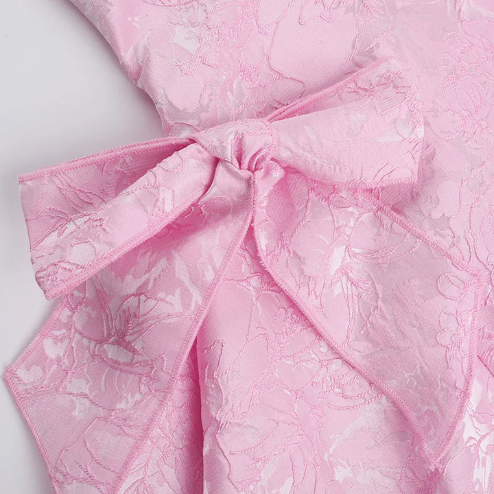 A-line mini dress with neck tie and embroidered floral illustration with bow details - Carolina