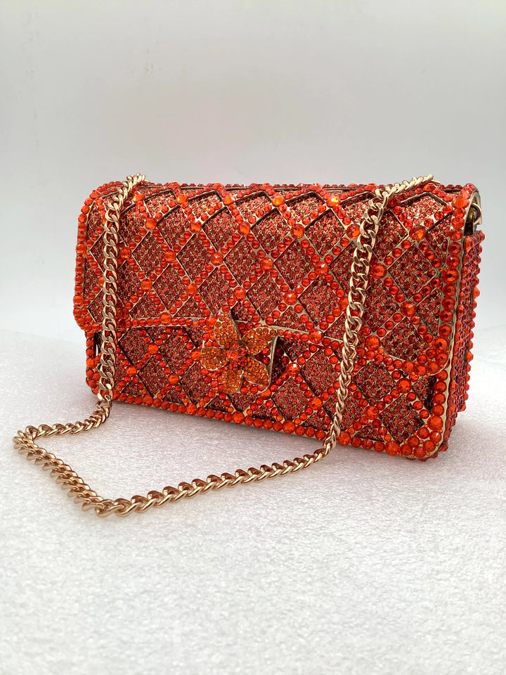 תיק נצנצים בעיצוב יהלומים בעיטור פרח