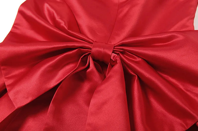 Strapless satin mini dress in A-line cut with back bow detail - Taisia