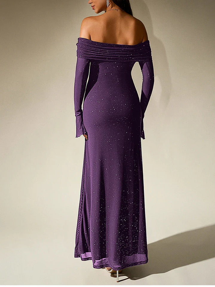 Sequin maxi dress with off-shoulder design and bell sleeves - Margarita