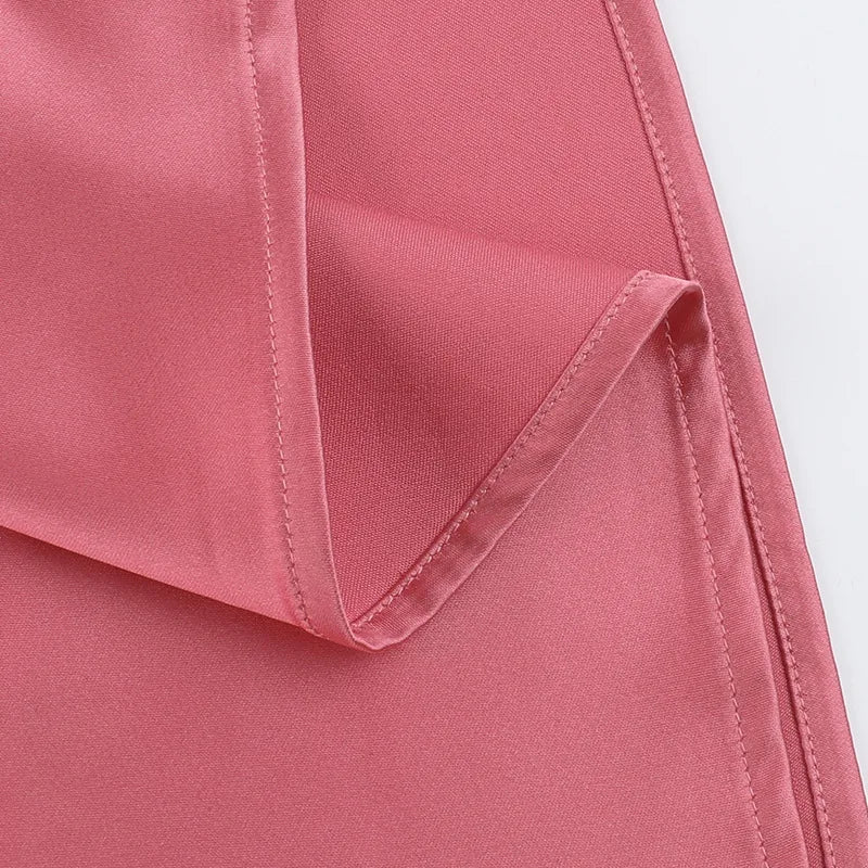 Maxi Strapless Satin Dress with Pleated Design - Rosa