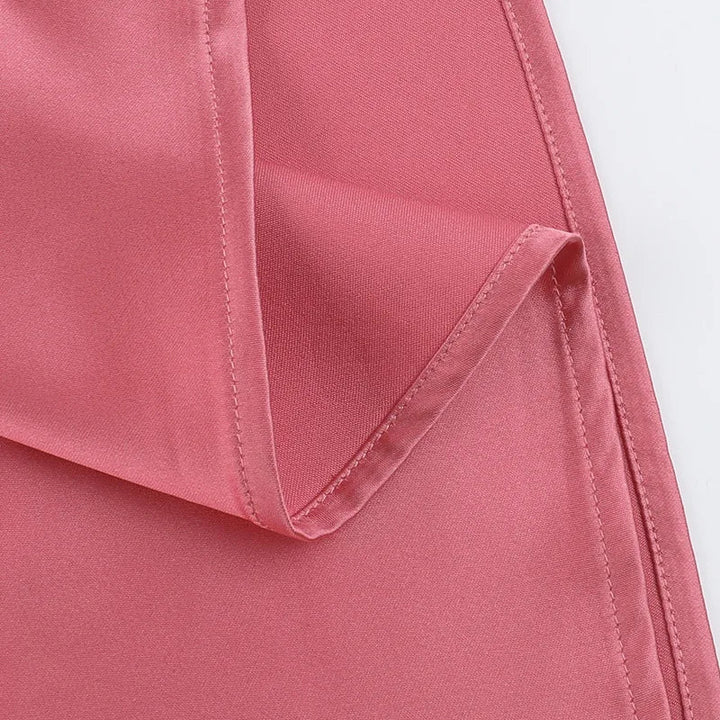 Maxi Strapless Satin Dress with Pleated Design - Rosa