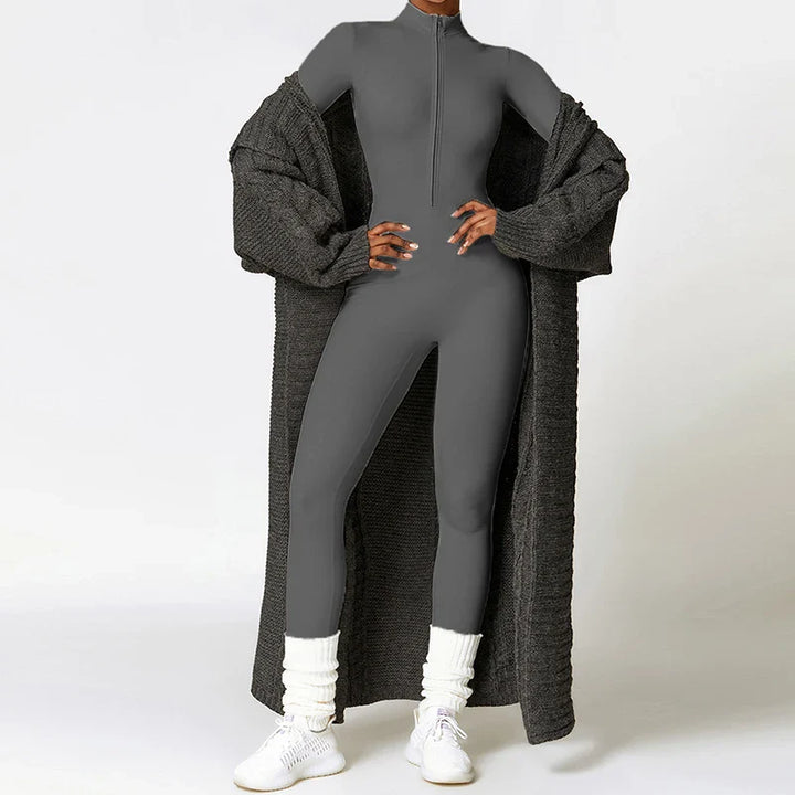 Short/long sporty fitted jumpsuit with shaping fabric and zipper closure - Andi