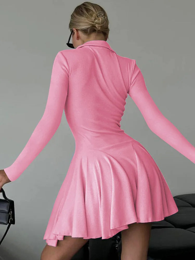 Knitted A-line mini dress with polo collar - Regina