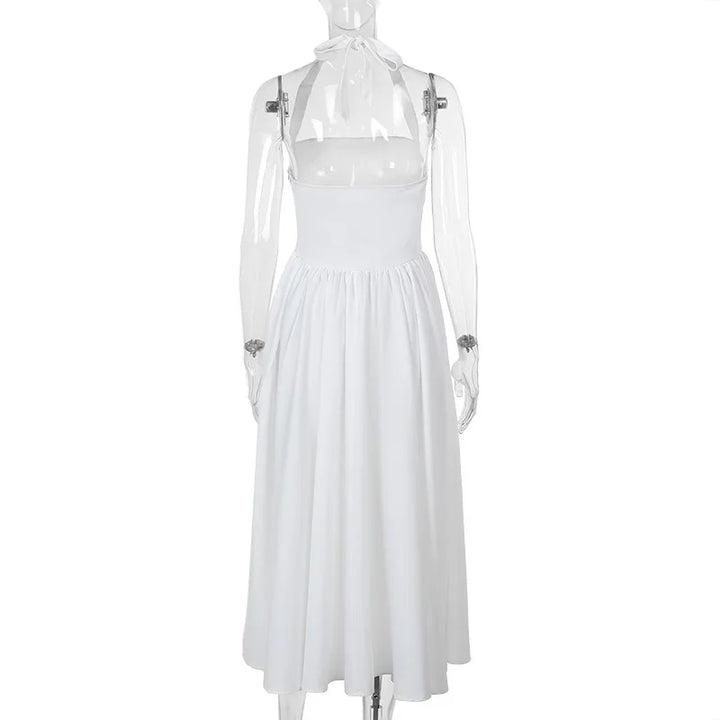 A-line midi dress with open back and neck tie - Angie
