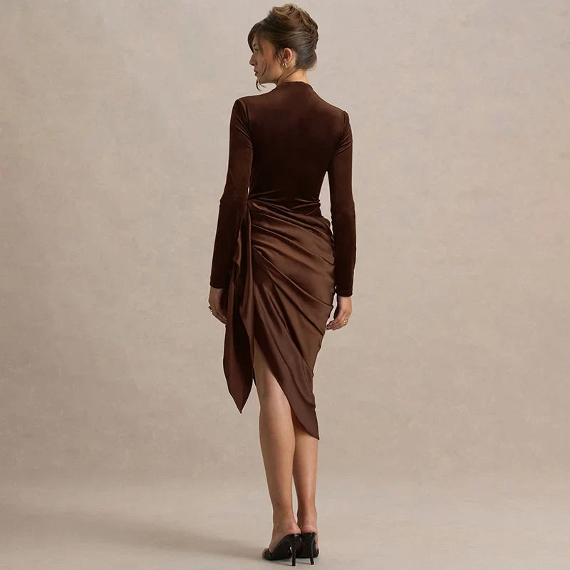 Midi Dress with Satin Design and Asymmetric Length - NIRA