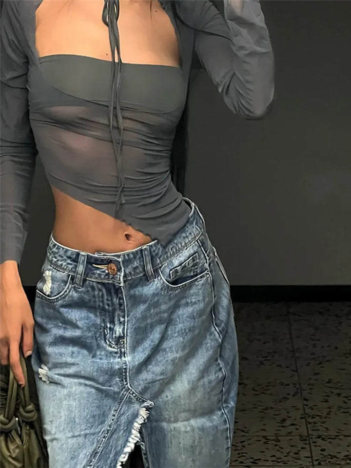 Mesh Shirt with Asymmetric Cut - Nyx