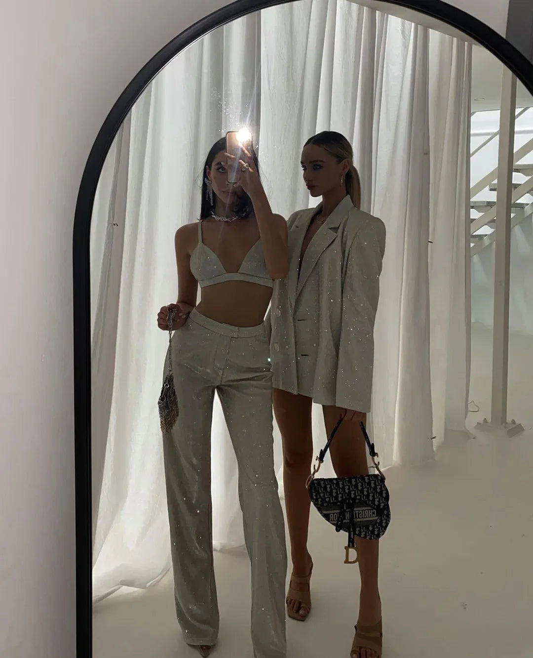 Three-Piece Sequin Suit with Bra, Blazer, and Long High-Waisted Pants - Pasha