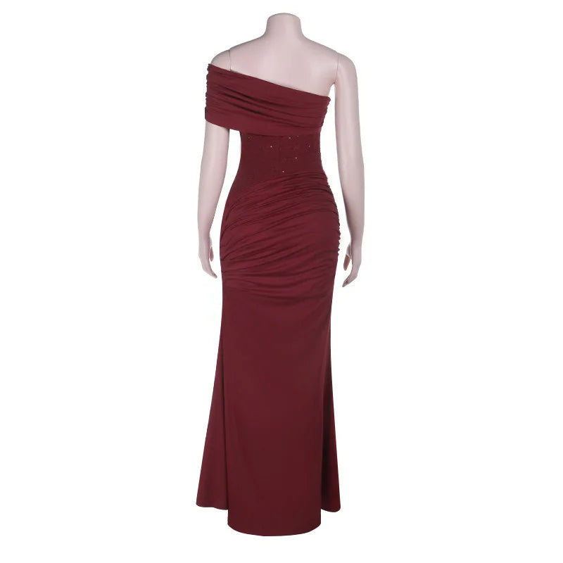 One-Shoulder Maxi Dress with Pleats and Sequins - Ara