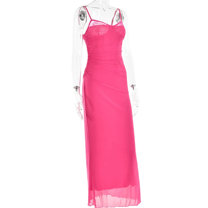 Fitted Maxi Chiffon Dress with Lace Details - Rosalia