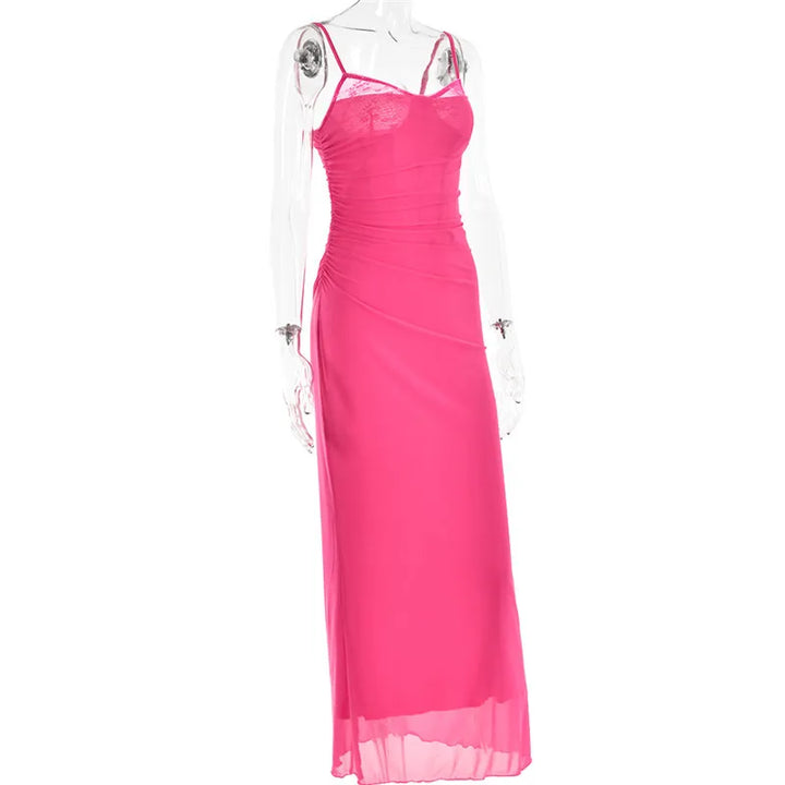 Fitted Maxi Chiffon Dress with Lace Details - Rosalia