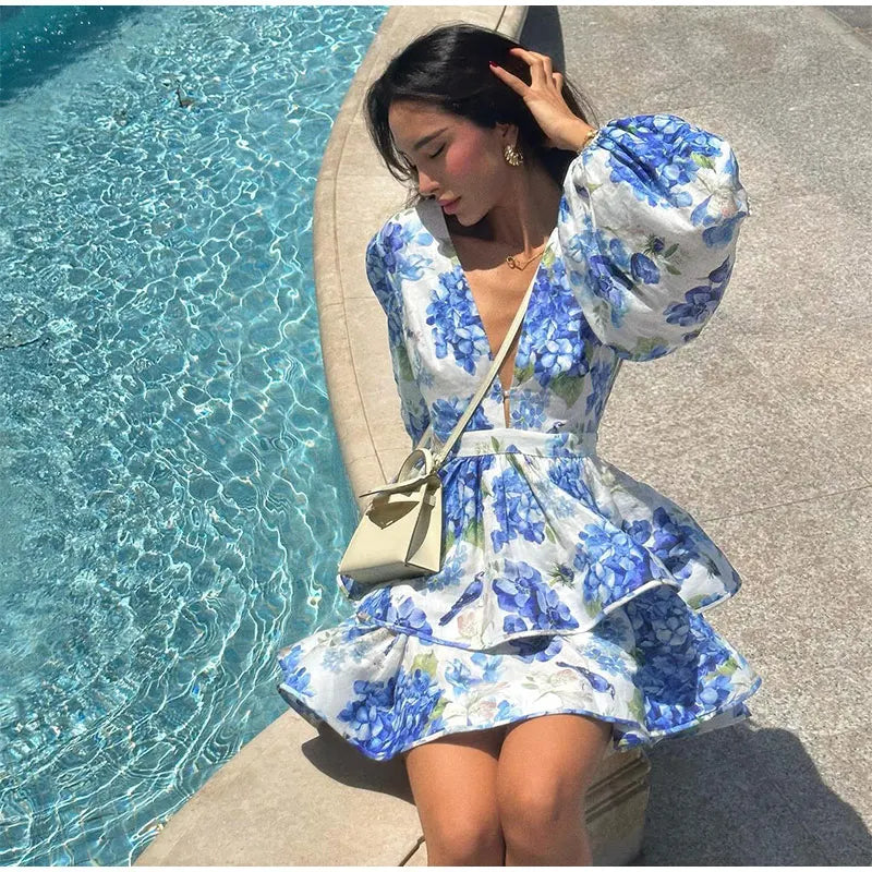 Floral Ruffled Mini Dress with Tiered Design - MIEL
