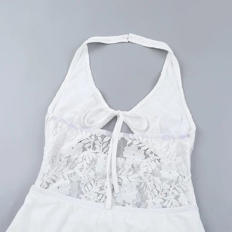 Mini dress with lace trim and open back - Yaz