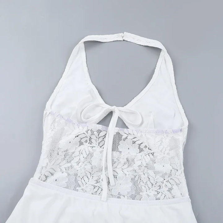 Mini dress with lace trim and open back - Yaz