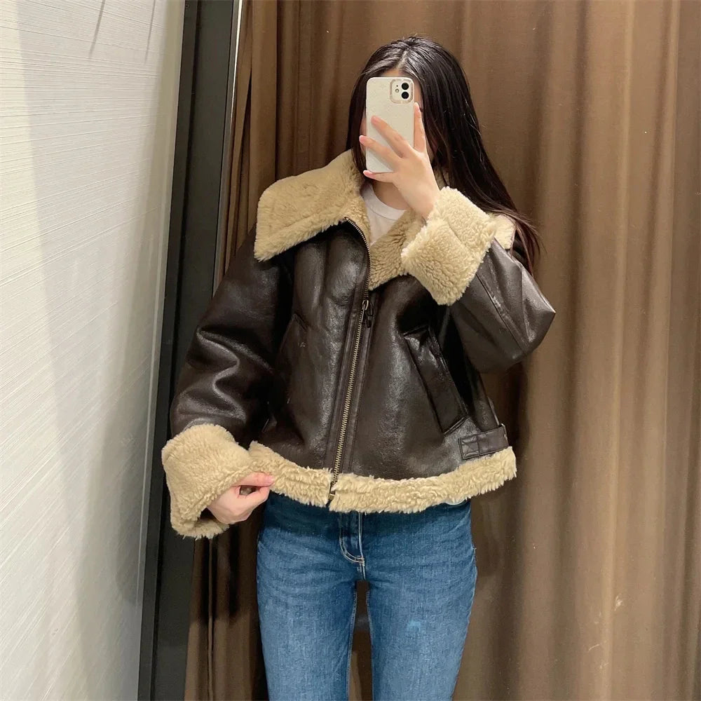 Leather Coat with Fur Lining - Candy