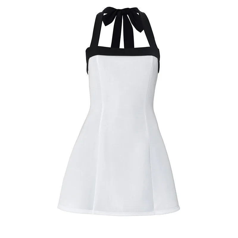 Elegant mini dress with neck tie and open back - Anna El