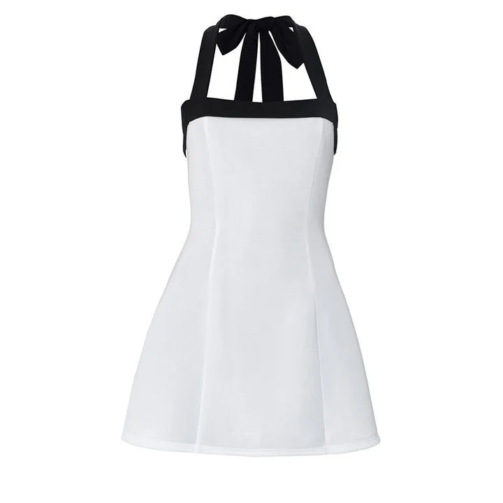 Elegant mini dress with neck tie and open back - Anna El