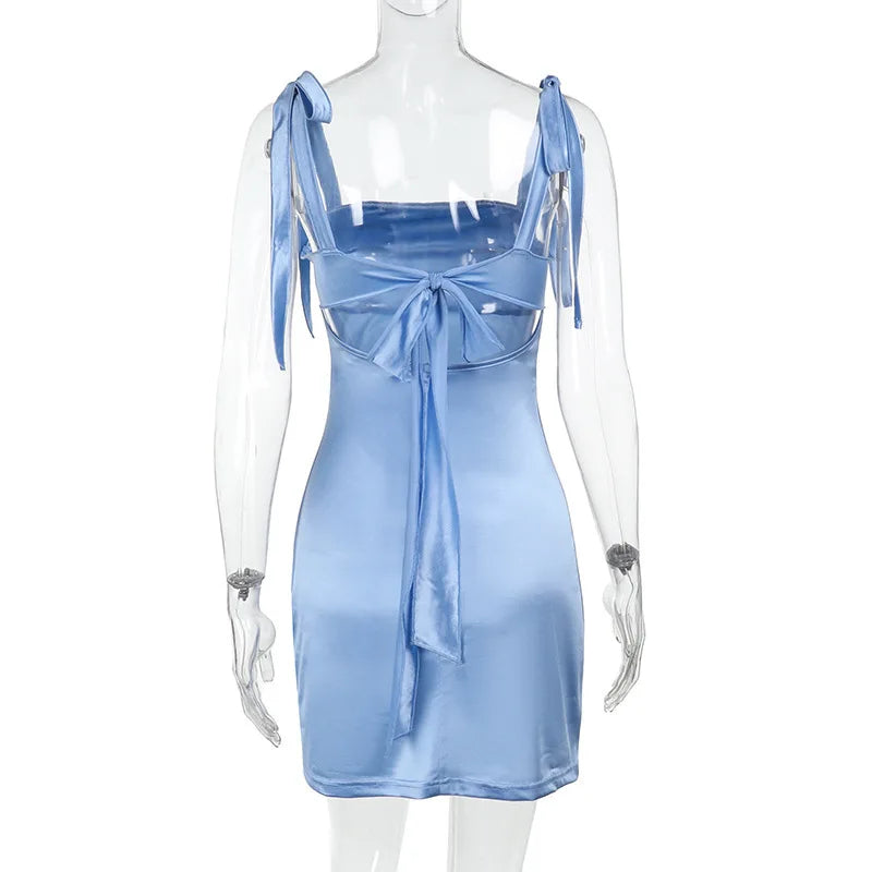 Satin mini dress with tie straps and back - Sial