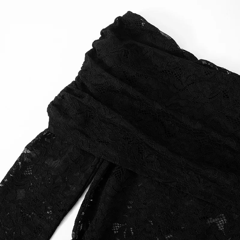 Lace jumpsuit with train and off-shoulder design - Gefen