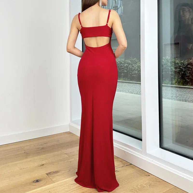 Fitted Maxi Dress with Open Back - Toher