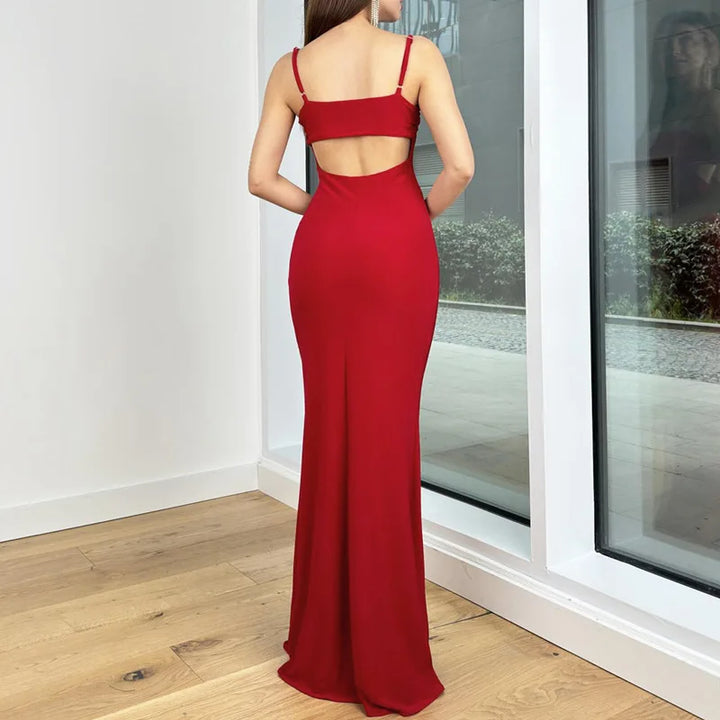 Fitted Maxi Dress with Open Back - Toher