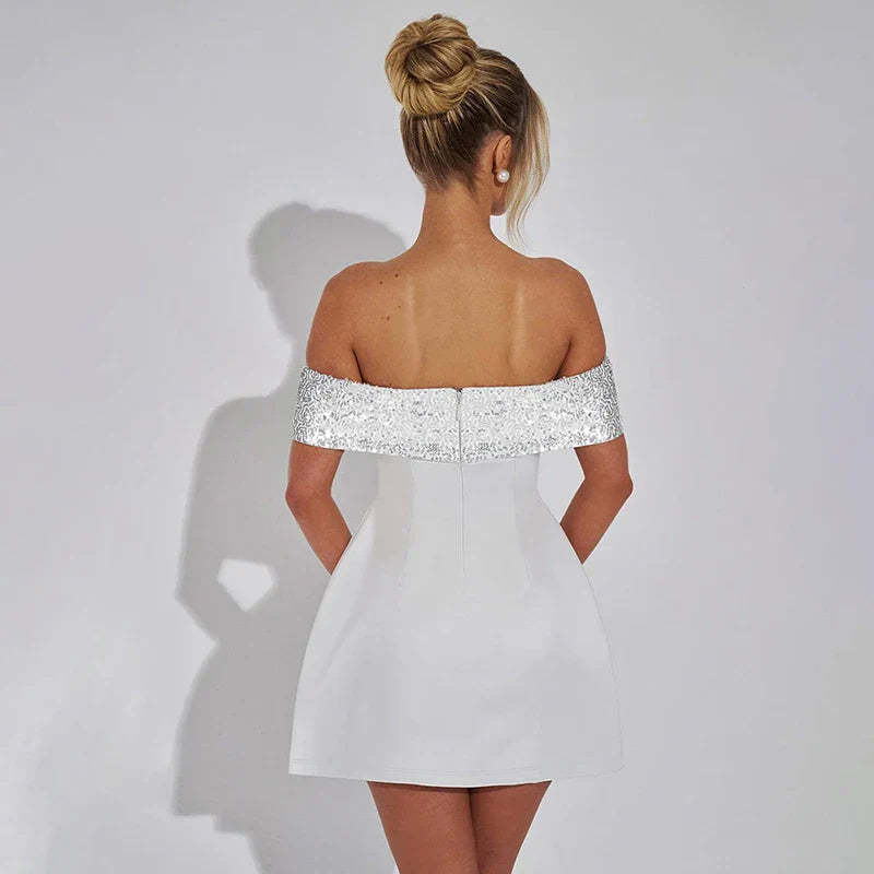A-Line Mini Dress with Off-Shoulder Sequin Decoration - Lorian