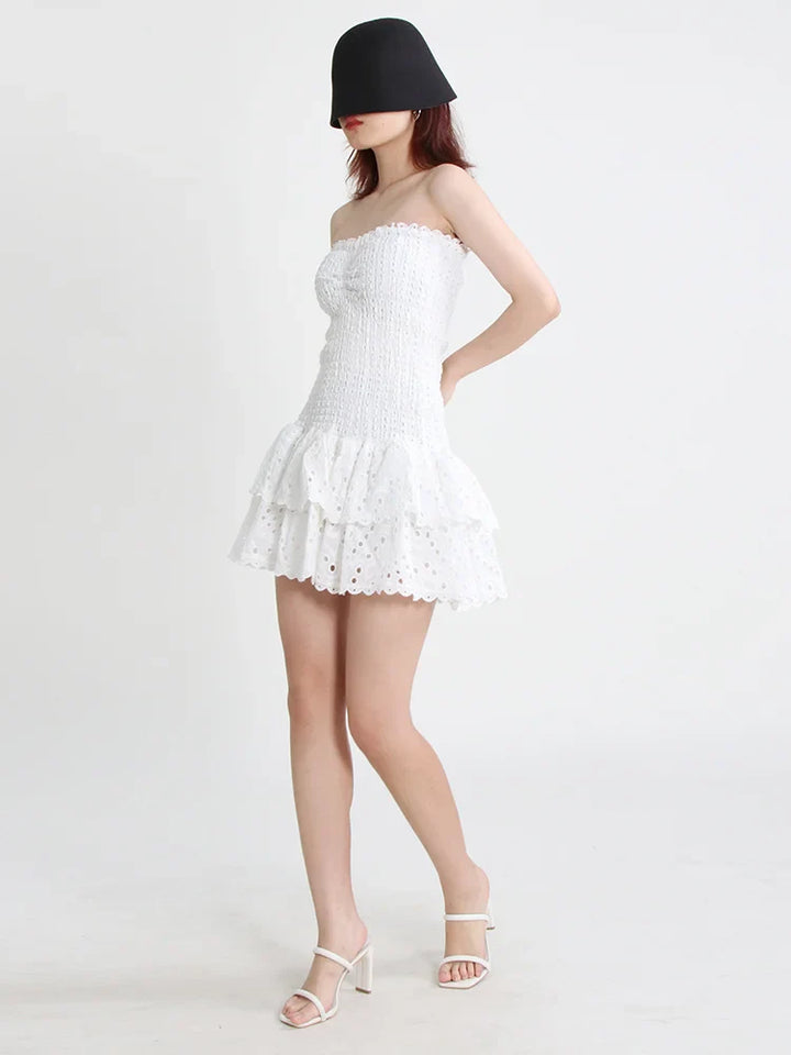 Strapless Mini Dress with Ruching and Ruffle - Diane