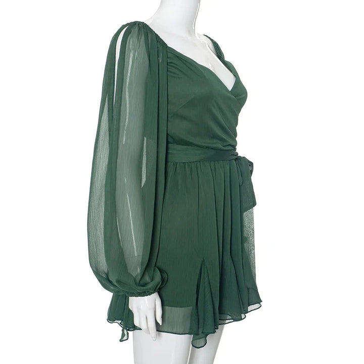 Mini Dress with Ruffle and Open Sleeves - Hallel