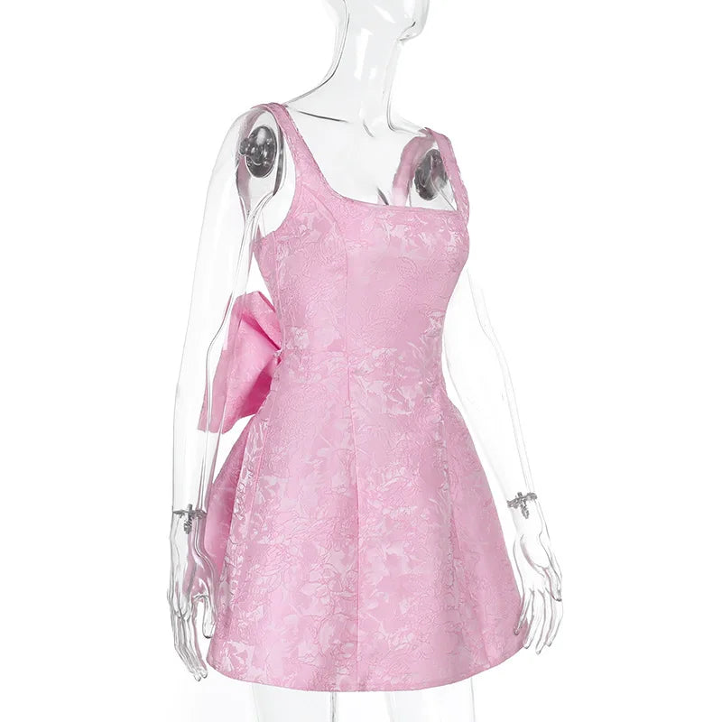 Mini dress with floral illustration print and bow detail on the back - Louisa
