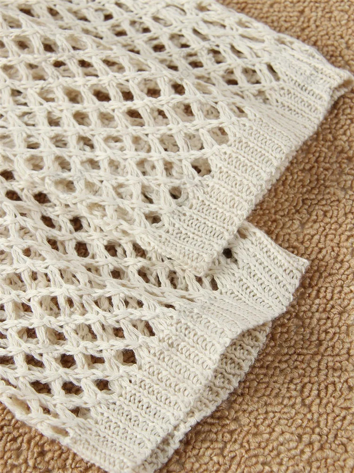 Mesh Mini Beach Dress with Polo Collar Design - Indie