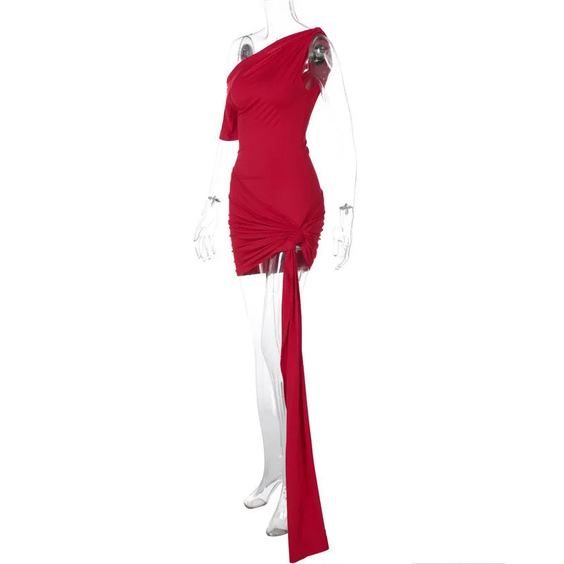 Mini dress with asymmetric design and train decoration - Nina