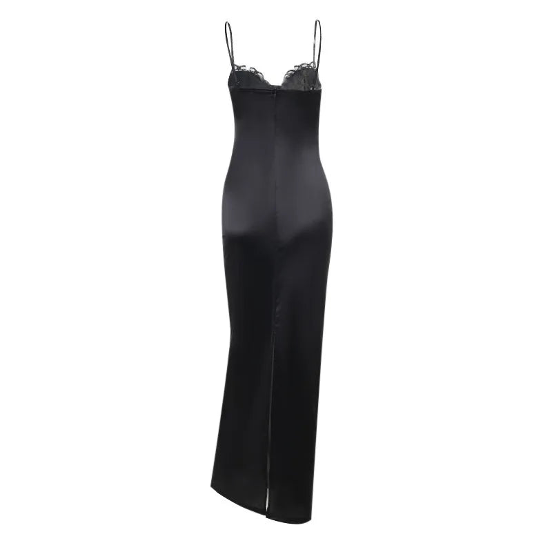 Satin Maxi Dress with Lace Detail - Cassidy