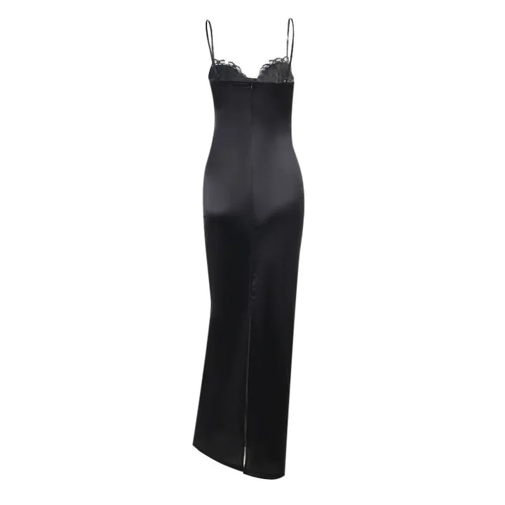 Satin Maxi Dress with Lace Detail - Cassidy