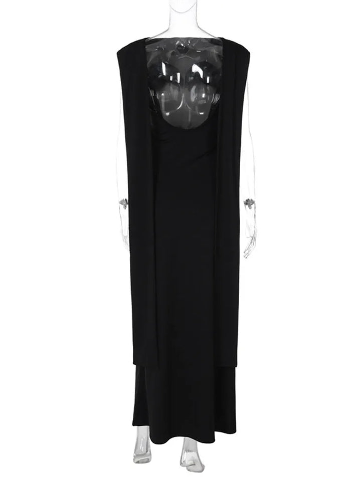 Elegant evening maxi dress with open back and train decoration - Ataret
