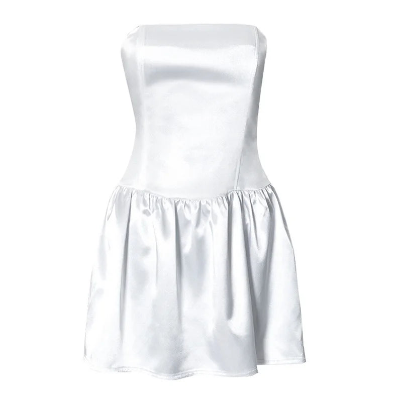 Strapless Satin Mini Dress with Back Ties - Millie