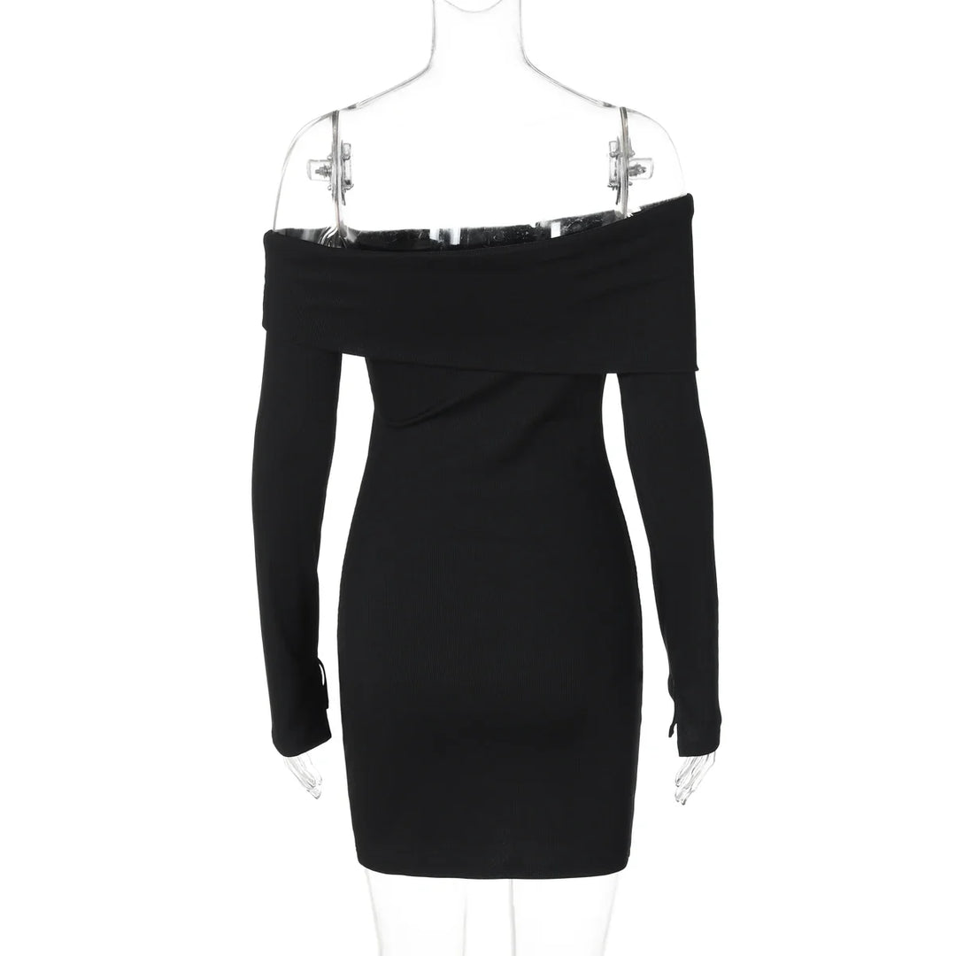 Fitted knitted mini dress with off-shoulder - Noam