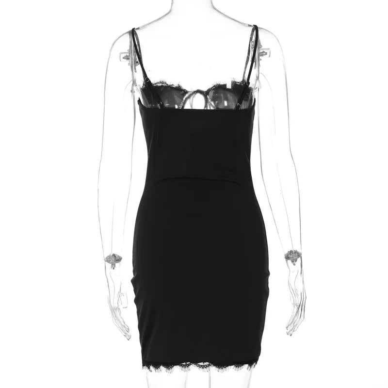 Mini dress decorated with lace and chest tie - Mila