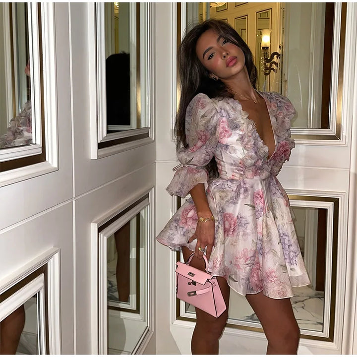 3D Floral Chiffon Ruffled Mini Dress - Mia