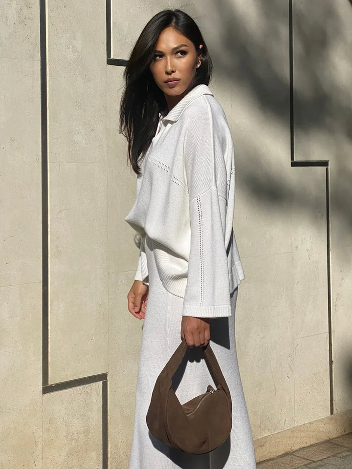 Loose two-piece knitted set maxi skirt and top - Shilav