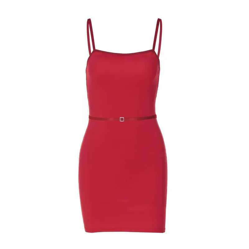 Fitted mini dress with thin belt decoration - LOLI