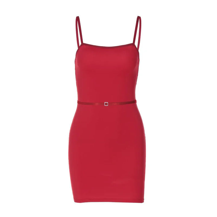 Fitted mini dress with thin belt decoration - LOLI