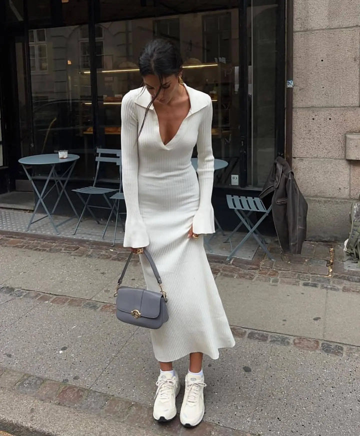 Maxi knit dress with polo collar - Gail