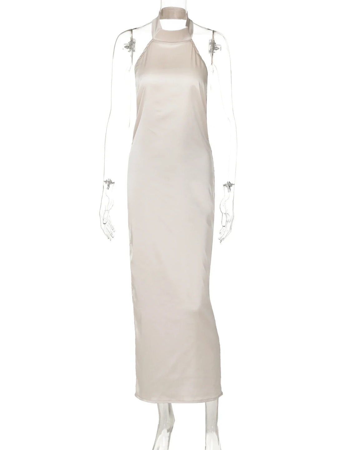 Satin Maxi Dress with Collar and Open Back - Lilly