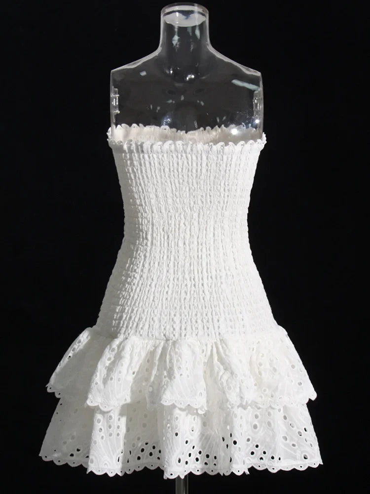 Strapless Mini Dress with Ruching and Ruffle - Diane