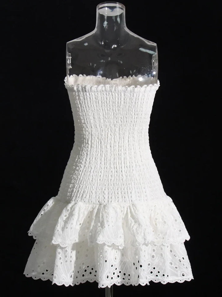 Strapless Mini Dress with Ruching and Ruffle - Diane